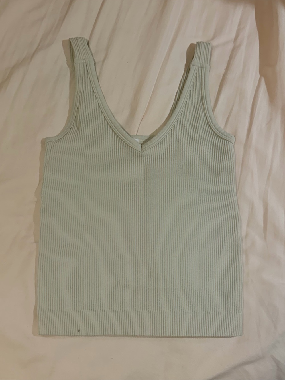 Off White Ribbed V-Neck Tank Top